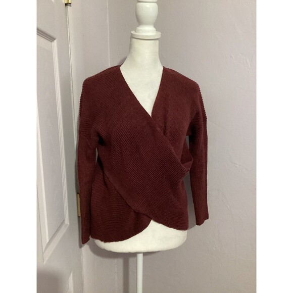 Astr The Label Burgundy Red Wrap Front Knit Long Sleeve Blouse XS - Picture 1 of 5